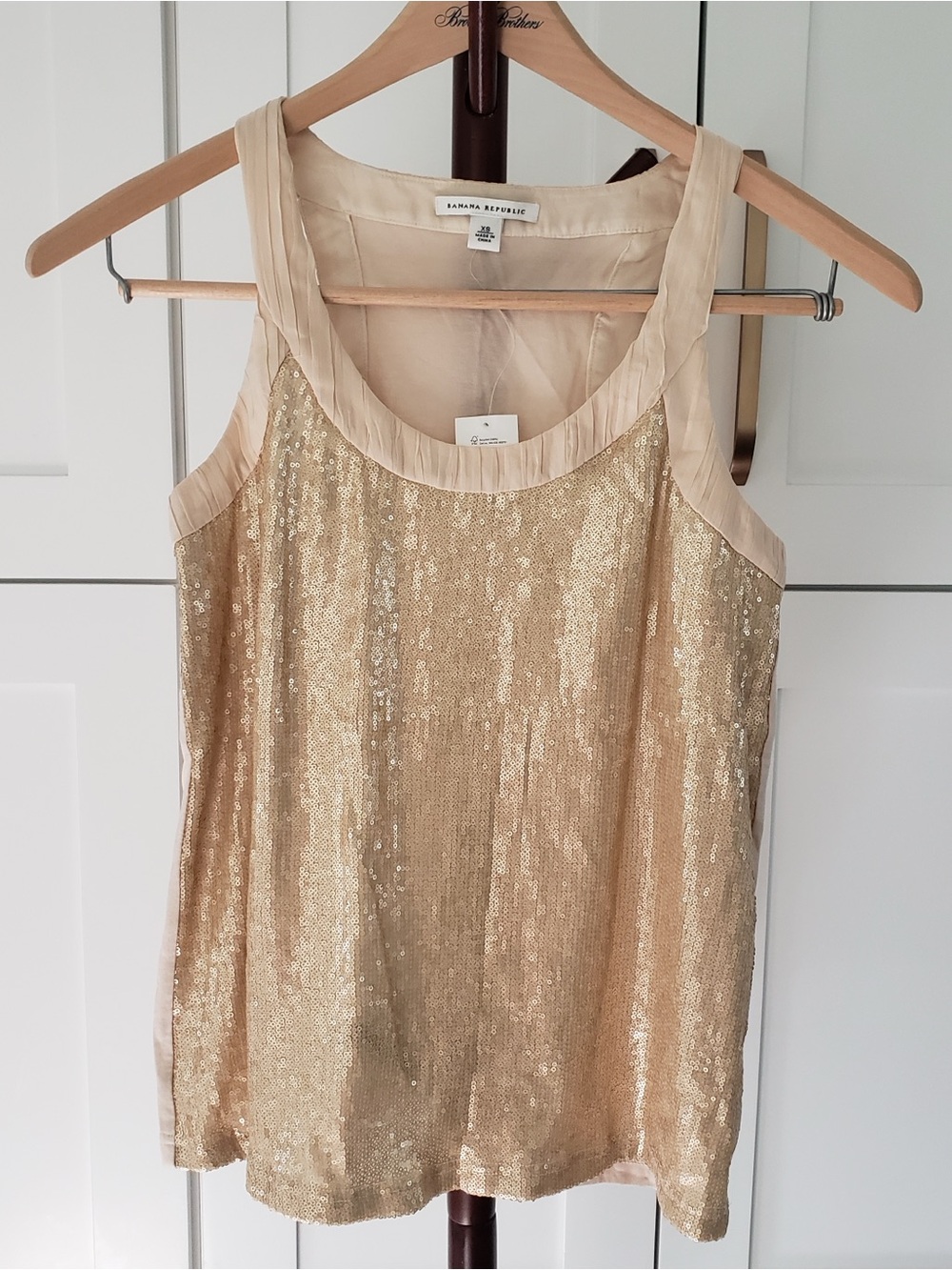 Banana Republic Sequin Tank Womens XS Champagne Gold Holiday Party Top